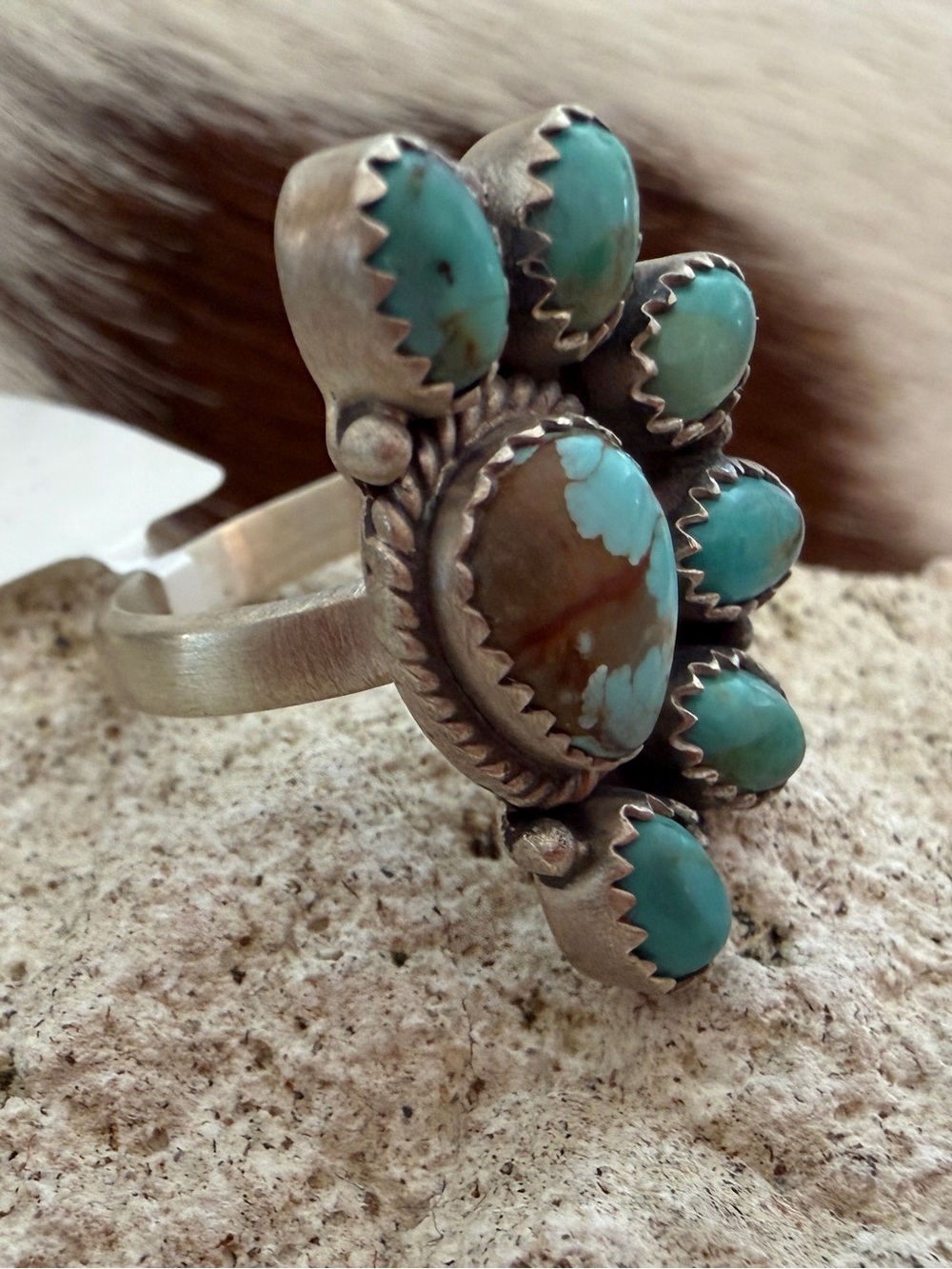 ❤️ Number 8 Mine & Mojave Turquoise Half Cluster Adj Sterling 925 Statement Ring - Picture 4 of 16